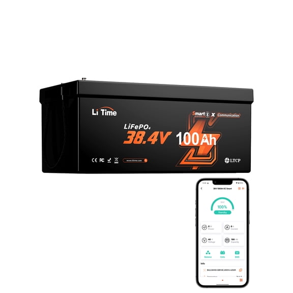 LiTime 36V 100Ah Lithium Golf Cart Battery, Bluetooth 5.0&Built-in 200A BMS, 15000+ Cycles Rechargeable LiFePO4 Battery, Support up to 5kW Motor, Perfect for Golf Carts