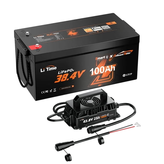 LiTime 36V 100Ah OBM Bluetooth Low-Temp Protection LiFePO4 Battery with 36V 25A Battery Charger, Built-in 100A BMS, Deep Cycle Lithium Iron Battery Perfect for Trolling Motor, Boat, RV