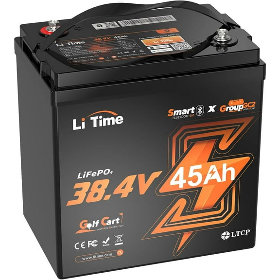 LiTime 36V 45Ah GC2 Bluetooth Lithium Golf Cart Battery, Replace T-105/T-125/T-145/T-605