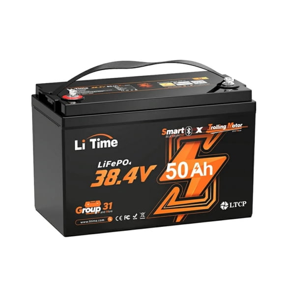 LiTime 36V 50Ah TM Bluetooth Low-Temp Protection LiFePO4 Battery 50A BMS, Deep Cycle Group31 Lithium Iron Phosphate Battery for Trolling Motors Marine Boat Home Energy