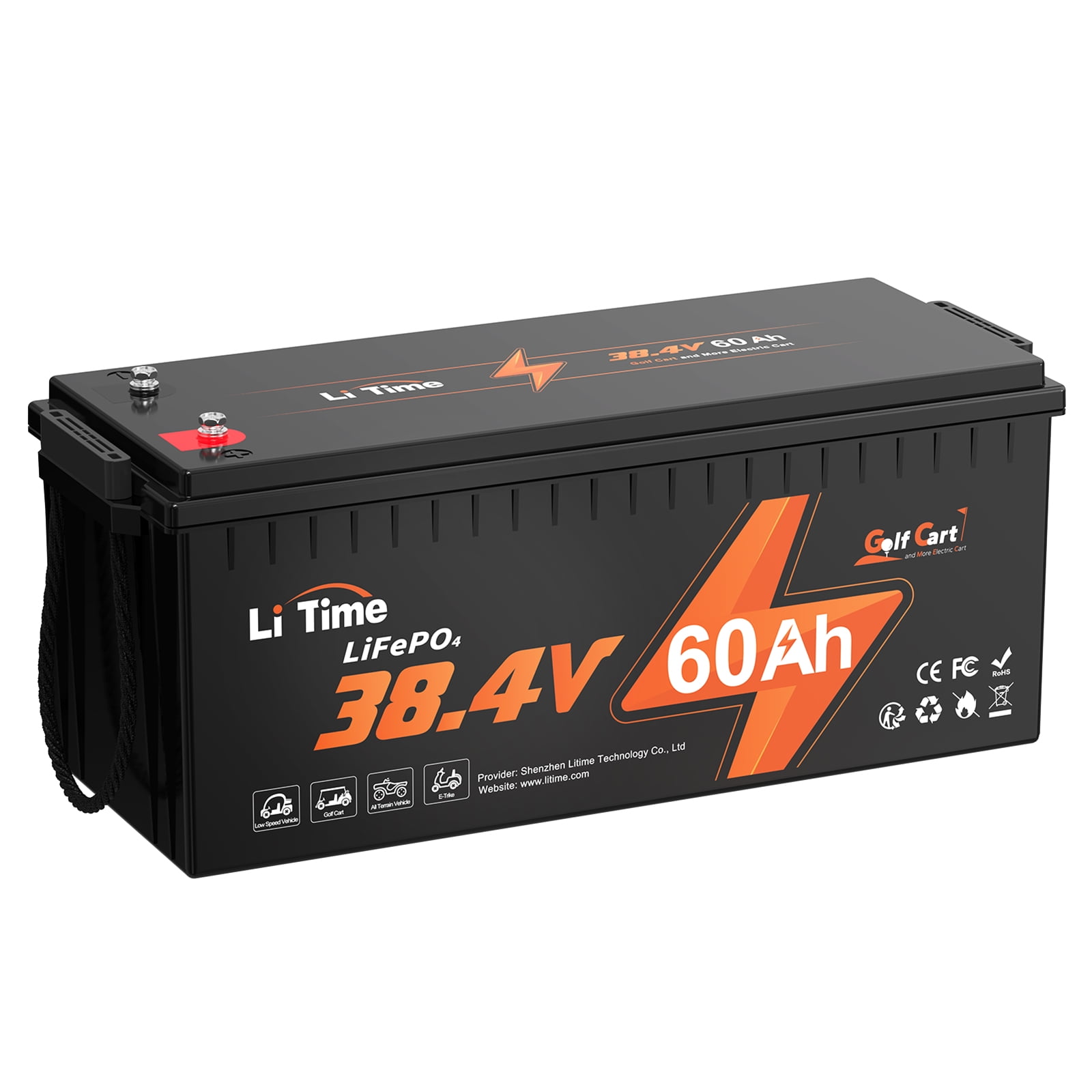 LiTime 36V 60Ah Golf Carts LiFePO4 Battery 120A BMS 2304Wh Energy Max. Power 4.6kW Support up to 3kW Motor