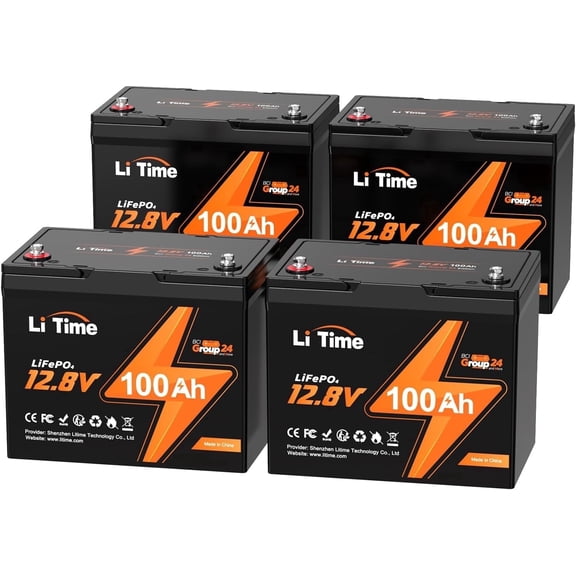 LiTime 4 Pack 12V 100Ah RV Lithium Battery Group 24 LiFePO4 Battery up to 15000 Cycles for RV Solar