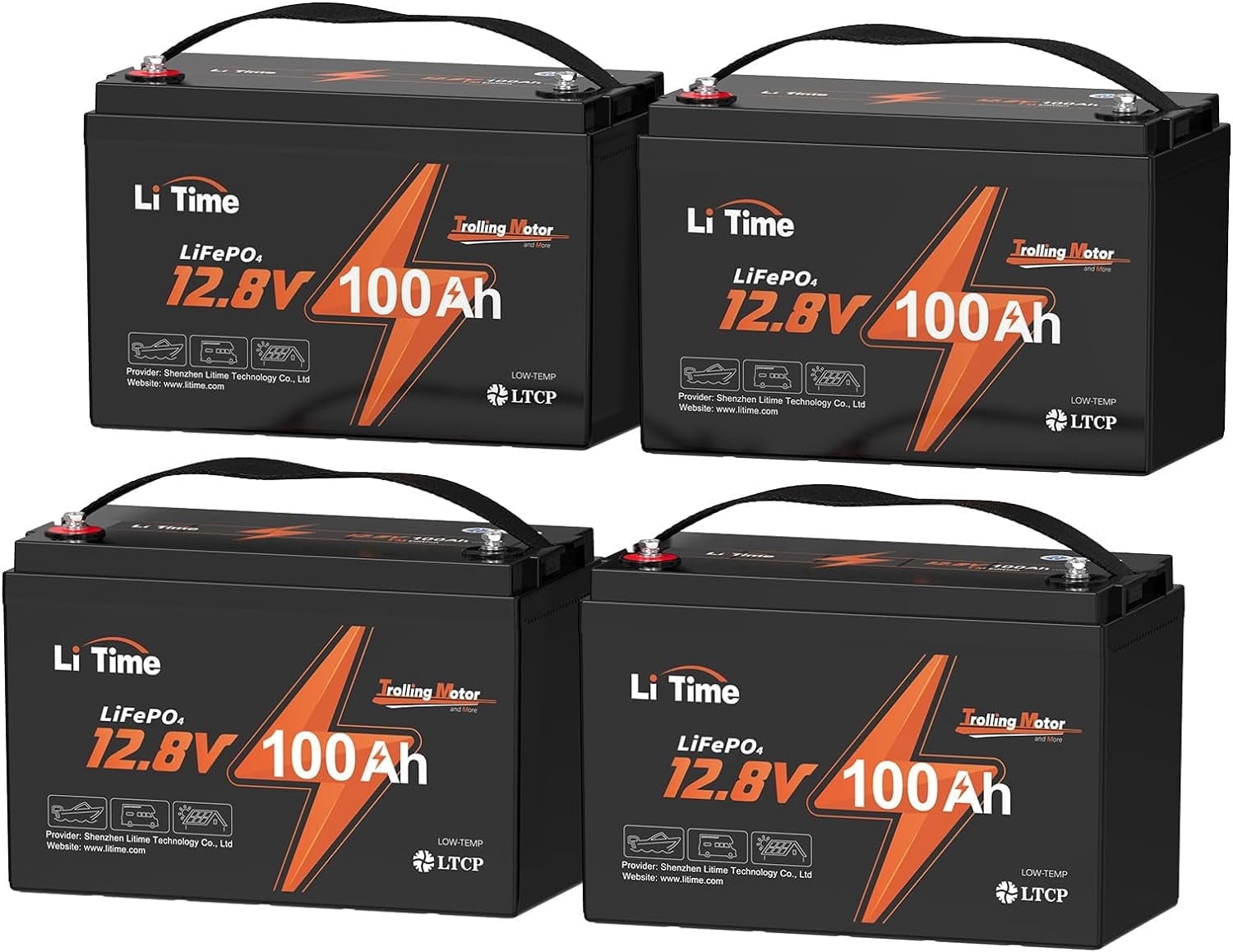 LiTime 4 Pack 12V 100Ah TM LiFePO4 Lithium Battery Low Temp Protection Group 31 Lithium Battery