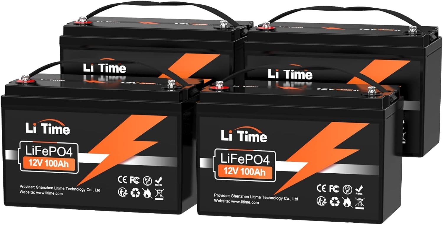 LiTime 4 Packs 12V 100Ah LiFePO4 Battery 100A BMS 1280Wh Deep