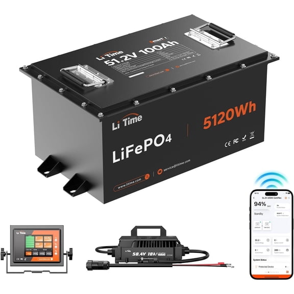 LiTime 48V Lithium Golf Cart Battery Kit, Up to 5.12KW Output, CAN&RS485 Communication, Bluetooth 5.0, 4000+ Cycles, IP65 Waterproof, Perfect for Golf Carts,Home