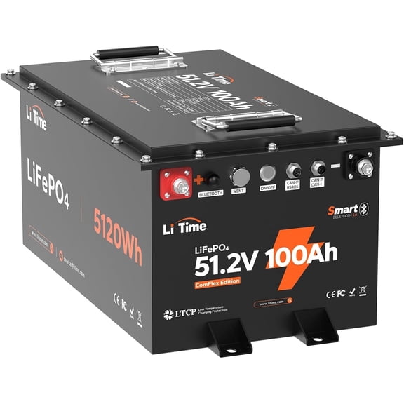 LiTime 48V Lithium Golf Cart Battery, Up to 5.12KW Output, CAN&RS485 Communication, Bluetooth 5.0, 4000+ Cycles, IP65 Waterproof, Perfect for Golf Carts,RV,Home