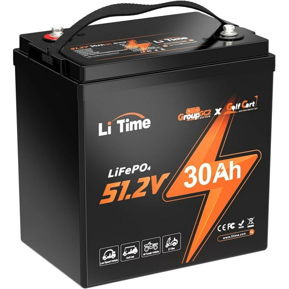 LiTime 48V (51.2V) 30Ah  LiFePO4 Golf Cart Battery up to 2kW Motor Max 3.07kW GC2 Lithium Battery