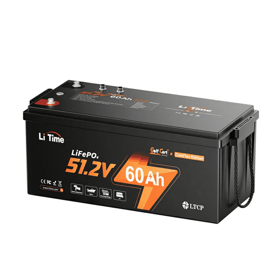 LiTime 48V 60Ah Lifepo4 Battery, Built-In Smart 120A BMS, Max 6.14Kw Power Output, Golf Cart Lithium Battery For Golf Carts like Club Car, EZGO, Yamaha