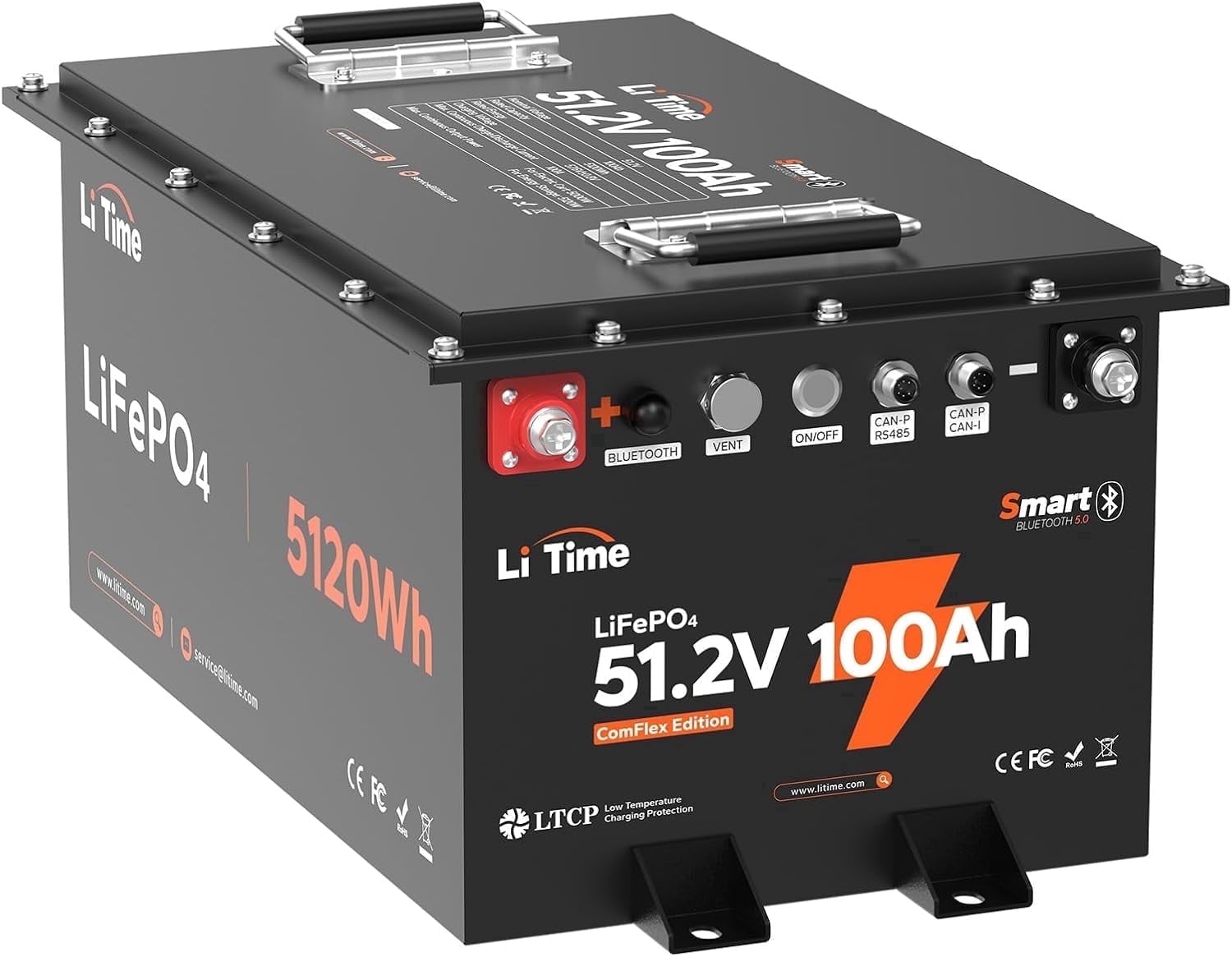 LiTime 48V Lithium Golf Cart Battery, Up to 5.12KW Output, CAN&RS485 Communication, Bluetooth 5.0, 4000+ Cycles, IP65 Waterproof, Perfect for Golf Carts,RV,Home