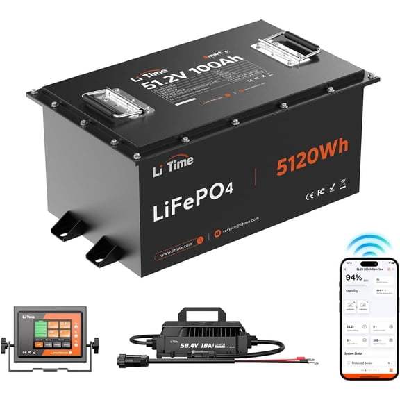 LiTime 48V Lithium Golf Cart Battery Kit, Up to 5.12KW Output, CAN&RS485 Communication, Bluetooth 5.0, 4000+ Cycles, IP65 Waterproof, Perfect for Golf Carts,Home