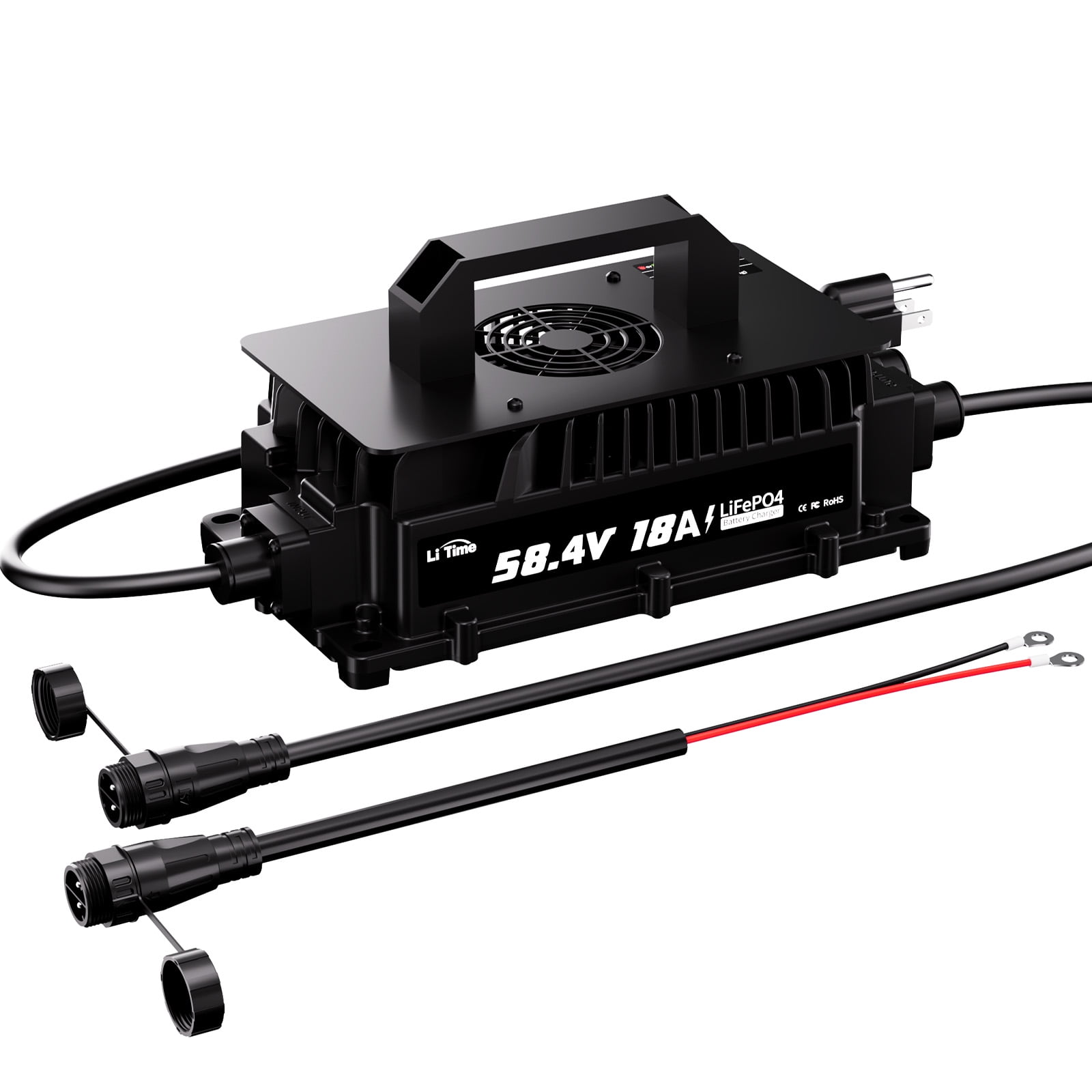 LiTime 58.4V 18A Lithium Battery Charger for 48V (51.2V) LiFePO4 Battery,IP65 Waterproof,AC-DC Smart Charger for Golf cart, Electric Outboard, Boat and Home