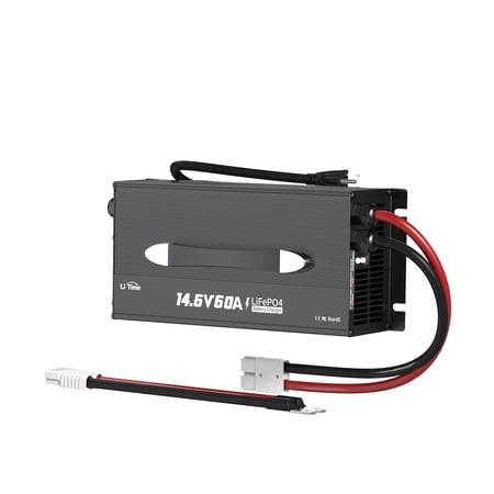 LiTime 60-Amp Lithium Battery Charger 12V LiFePO4 Battery Charger AC-DC Smart Charger with Cooling Fan,Anderson Connector LED for 14.6V LiFePO4 Lithium Batteries, 60A Fast Charging