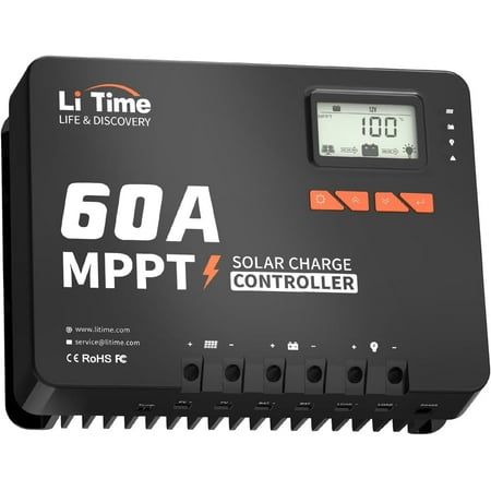 LiTime 60 Amp MPPT Bluetooth 12V/24V/36V/48V/Auto DC Input Solar Panel Charge Controller