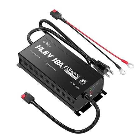 LiTime IP67 Waterproof 14.6V 10A LiFePO4 Onboard Charger, Fast Charging, 4 Safety Protections, Better Charging Performance, Extend Lithium Batteries Life, with LED Indicator, Outdoor & Marine Use