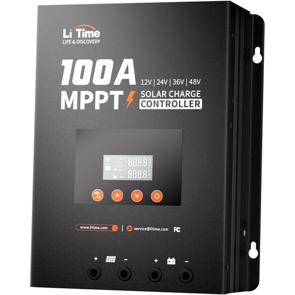 LiTime MPPT Solar Charge Controller (Bluetooth) - Solar Panel Regulator -150V, 100Amp, 12/24/36/48Volt for LiFePO4 and Lead-Acid Battery in Solar System