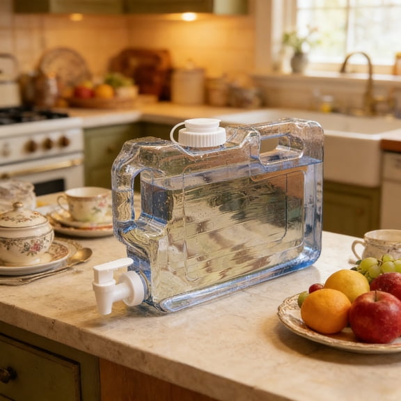 LiUMX 1.1 Gallon Water Dispenser Bottle with 2 Spigots, Safe PC Plastic Refillable Water Container, 13.8 x 8.3 x 2.4 Inches, Clear | Leak-Proof, Large Opening, for Fridge, Camping, Picnic