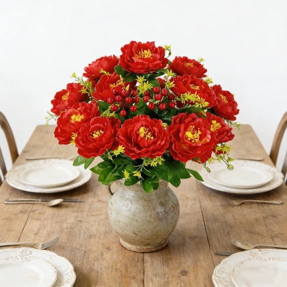 LiUMX 10-Head Artificial Peony Flowers Bouquet, Silk Faux Peony Stems for Home Decor, 19.7 Inches, Red/Pink/Orange | Lifelike for Vase, Table Centerpiece, Wedding, Garden, Indoor/Outdoor