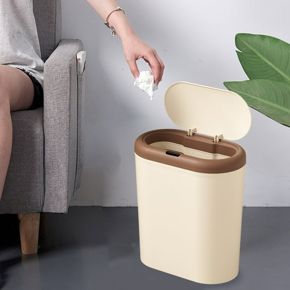 LiUMX 12.5L Touchless Sensor Trash Can, Dual-Mode (Sensor/Kick) Automatic Lid, Silent & Airtight Kitchen/Office Bin, Beige/Coffee/Gray