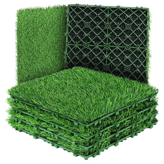 LiUMX 12 Inch Fake Grass Pad, Green Polyester Artificial Turfs for Dogs with Click-in Installation, 30x30cm Pet Potty Mat for Outdoor Balcony and Patio Flooring