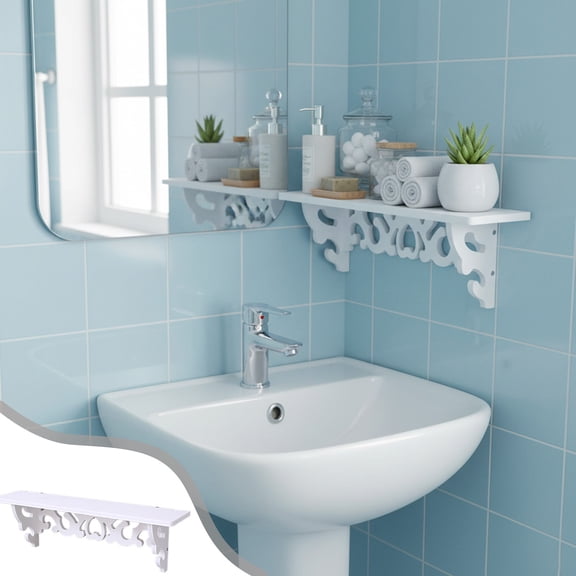 LiUMX 13.78" White PVC Floating Shelf, No Punching Required Wall Mount Display Rack for Living Room, Kitchen, Bedroom & Office Storage