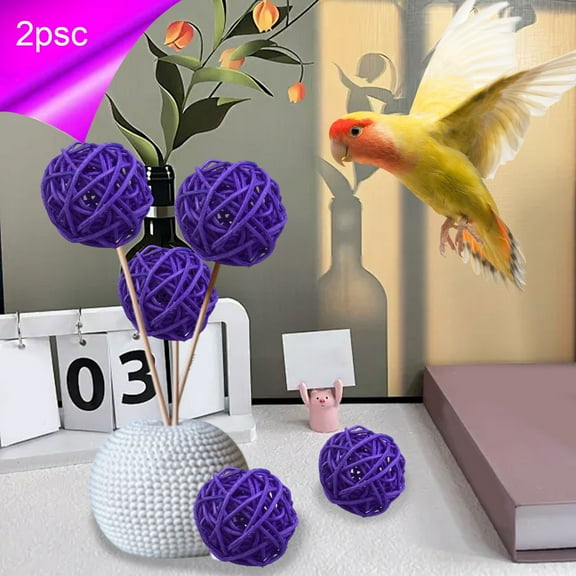 LiUMX 2-Pack Wicker Decorative Balls, 6cm Rattan Vase Fillers for Home Decor, Wedding & Christmas Tree Hanging Ornaments, Multi-Color Pet Toy