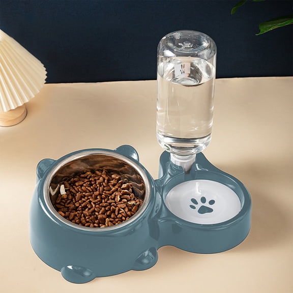 LiUMX 2-in-1 Pet Food and Water Bowl with Divided Design | 15-Degree Tilted Stainless Steel Bowls for Neck Support | Non-Slip Weighted Base for Cats and Dogs | Easy Clean Feeding Dish