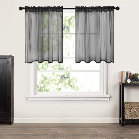 LiUMX 24x36 Inch Voile Curtain Panels (Set of 2) - Solid Color Semi Transparent Short Curtains, Wave Hem, Easy Care, for Bedroom, Kitchen, Bathroom Window