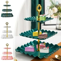 LiUMX 3-Tier Serving Stand for Wedding Party & Home Decor | Heavy-Duty Fruit & Dessert Display Stand | 34x25cm Green White Pink Cake Plate Set | Easy Assembly & Storage | 1-Piece Set