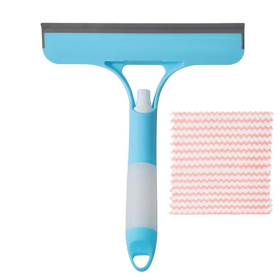 LiUMX 3-in-1 Window Cleaning Brush with Sprayer - Multi-Surface Scraper & Squeegee for Glass, Mirrors & Cars (25.7x21.5cm) - Streak-Free Rubber Blade, Ergonomic Handle-Blue
