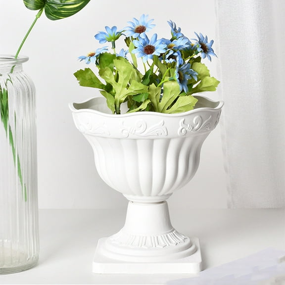 LiUMX 7.2x7 Inch Glossy White Roman Pot - Plastic Detachable Planter for Faux Floral Display and Indoor/Outdoor Garden Decoration