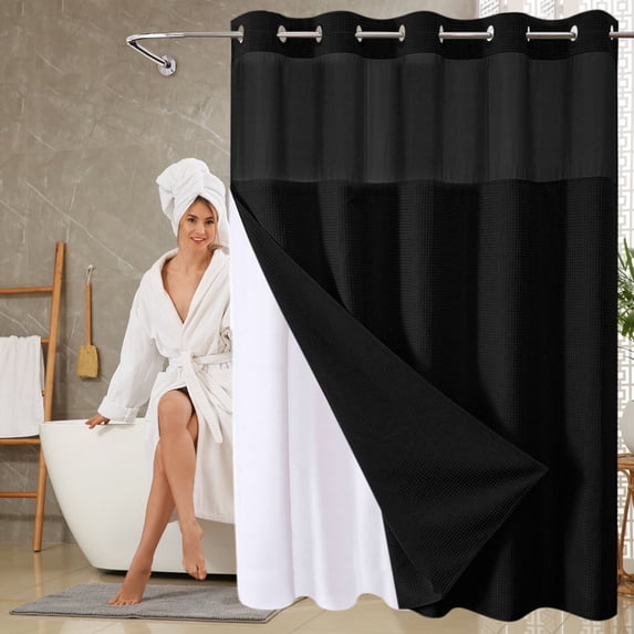 LiUMX 71x84 Inch Heavy Duty Polyester Shower Curtain with Magnetic Weighted Hem, Reversible Double Ring Design for Bathroom, Apartment & RV