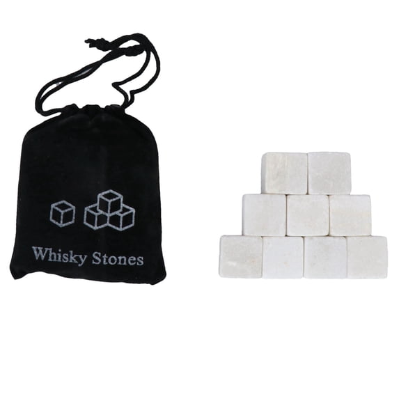 LiUMX 9-Piece Whiskey Stones Gift Set with Velvet Pouch, Reusable Soapstone for Drinks, No Dilution, Freezer Safe