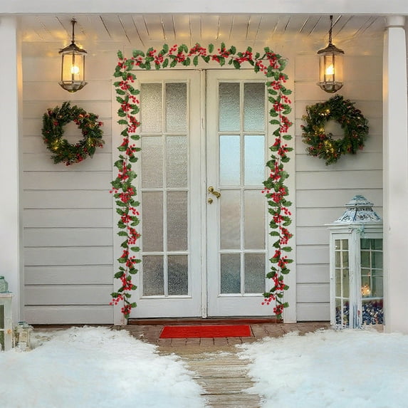 LiUMX Artificial Christmas Vines with Red Berries | 100cm Long Flexible Holiday Garland for Fireplace, Door & Window Decor | Includes Hanging Hook