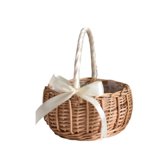 LiUMX Bamboo Vines Woven Basket 5.91x3.15in - Lightweight Handheld Storage Basket, Hollow Weave White & Pink Decorative Organizer for Home and Gift
