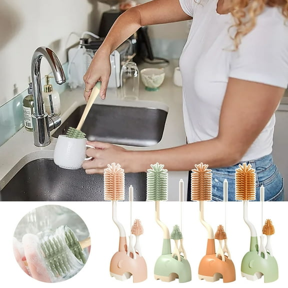 LiUMX Bottle Cleaning Set with Drying Stand | Silicone Bristle Brush & Straw Cleaner | 4-Piece Rotating Brush Kit for Bottles Nipples and Cups