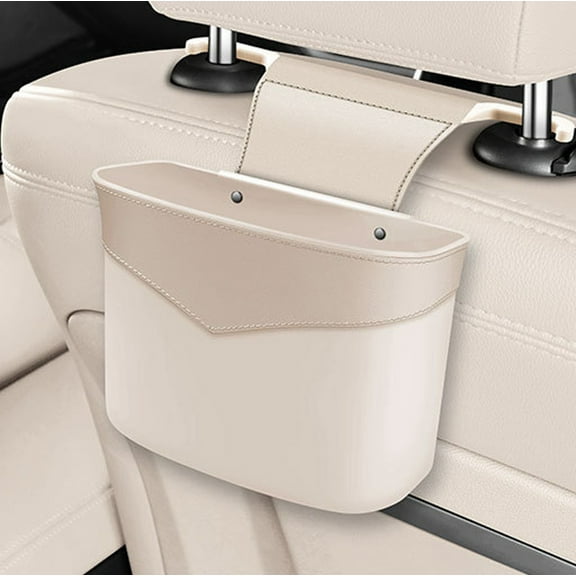LiUMX Car Trash Can & Storage Bin | Hanging Car Garbage Bin with Storage Bag | Leather Car Accessory | 18.7x13.8x9cm | Orange or Beige
