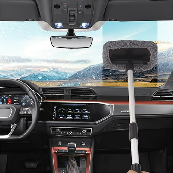 LiUMX Car Windshield Cleaning Brush Tool | Retractable Handle 27-45cm | Microfiber Head for Inside Window Glass | Removable Washable Cloth | Snow Removal & Interior Cleaning