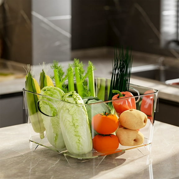 LiUMX Clear PVC Vegetable Washing Basket with Handle & Drain Plug, 10.6x10.35x6.1in Kitchen Sink Colander Tub for Soaking, Draining Fruits and Dishes