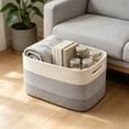 thumbnail image 1 of LiUMX Color Block Woven Storage Basket, Cotton Linen Fabric Rope Organizer with Soft Handles, Multicolor Decorative Bin for Toys, Books, Snacks, Laundry and Home Closet Storage, 1 of 6