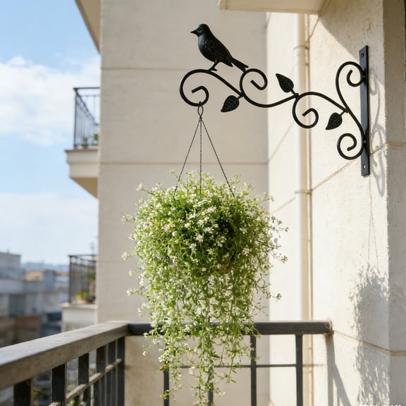 LiUMX Decorative Wall Hook with 3D Birds - 30x14cm Black Wrought Iron Hanging Bracket, Rust-Proof for Outdoor Garden, Balcony & Indoor Window Sill Plants Hanger