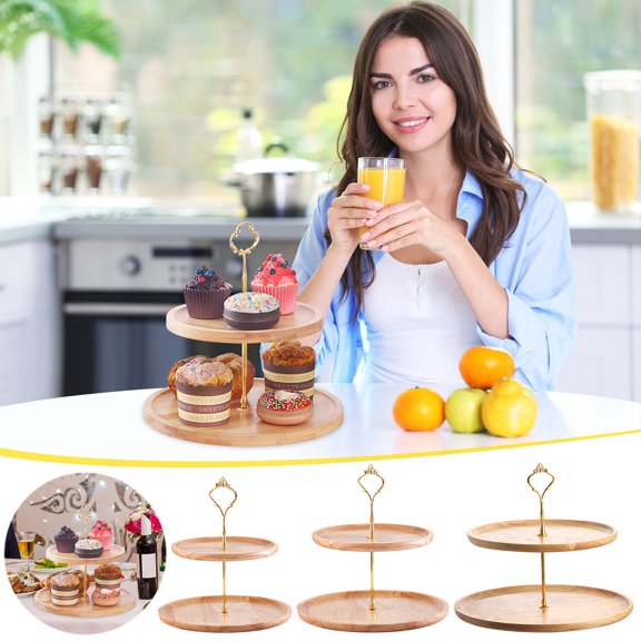 LiUMX Double-Layer Wooden Cake Stand | Elegant Dessert Display Tray | Multi-Purpose Fruit & Snack Server | Home Kitchen Decoration | Wood Color Finish
