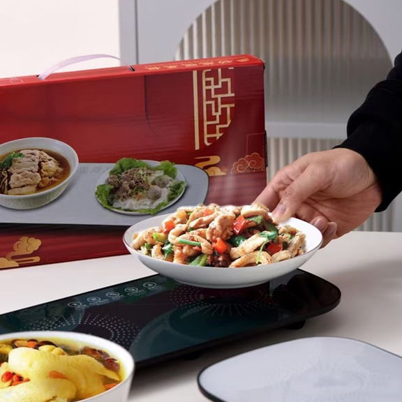 LiUMX Electric Food Warmer Plate, 14.57x7.09in Portable Heating Board, High-Temp Resistant Glass & Plastic, Versatile for Office, Home, and Outdoor Dining