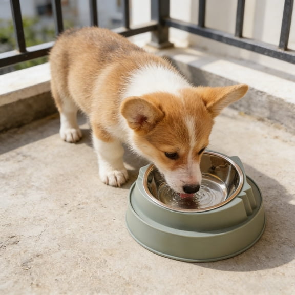 LiUMX Elevated Cat & Dog Bowl, 15° Angled Stainless Steel Pet Feeder with Non-Slip Base, 6.9x6.9x2.8 Inches, Blue/Green | Food-Grade Material, Neck Protection, Easy Clean, for Small & Medium Pets