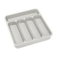 thumbnail image 1 of LiUMX Expandable 5-Compartment Kitchen Drawer Organizer | Cutlery Storage Box for Knives Forks Spoons Chopsticks | Plastic Organizer in Black Gray Beige | 13.58x12.8in, 1 of 5
