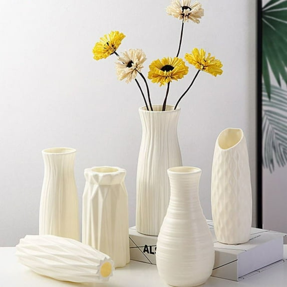 LiUMX Fall Decor Vase | Small Fresh White Plastic Vase | 7.87x2.75x2.74in Simulation Vase for Living Room | 1-Piece Arrangement Vase Ornament