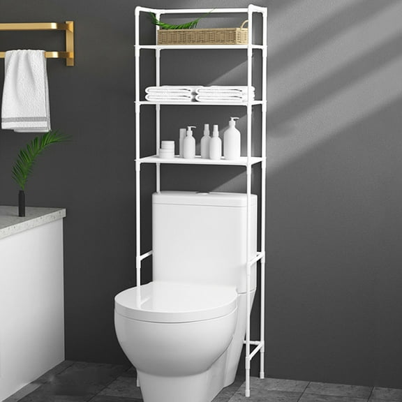 LiUMX Floor Standing Over The Toilet Storage Shelf | 5-Tier Bathroom Organizer Rack | Space-Saving Balcony Laundry Storage | White Plastic Shelving Unit for Bathroom & Living Room