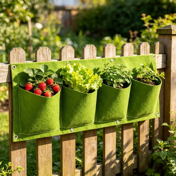 LiUMX Four Pocket Vertical Wall Planting Bag, Coffee Imitation Linen Hanging Grow Pouch for Backyard Fence, Greenhouse, Indoor Outdoor Herb Vegetable Flower Holders