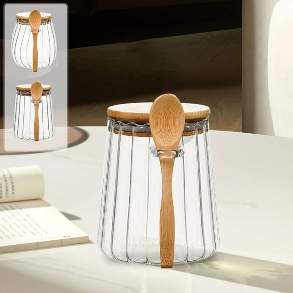 LiUMX Glass Tea Storage Jar with Spoon | Airtight Kitchen Container for Loose Leaf Tea, Spices & Herbs | Clear Glass Canister with Lid | 1 Jar & Spoon Set