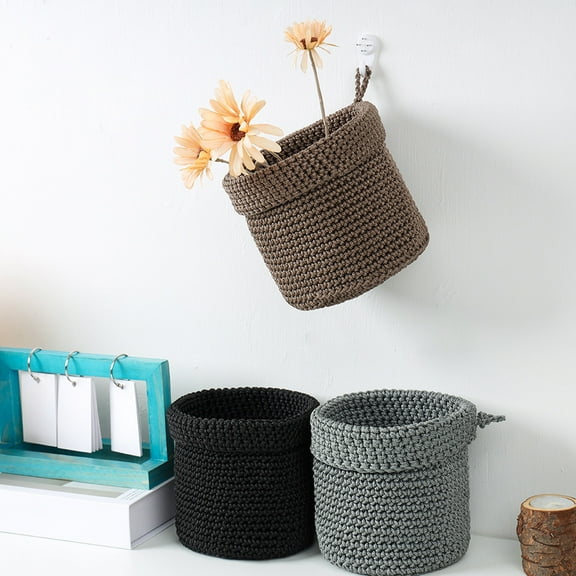 LiUMX Hanging Storage Basket Cotton Rope Wall Mounted Organizer 14x13cm/5.51x5.12in Handmade Woven Fabric Bin for Bedroom Desktop
