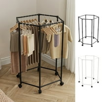 LiUMX Hexagonal Rotating Floor Standing Clothes Drying Rack | 6-Tier Space Saving Laundry Organizer | Rolling Garment Rack for Dorm & Home | Black or White